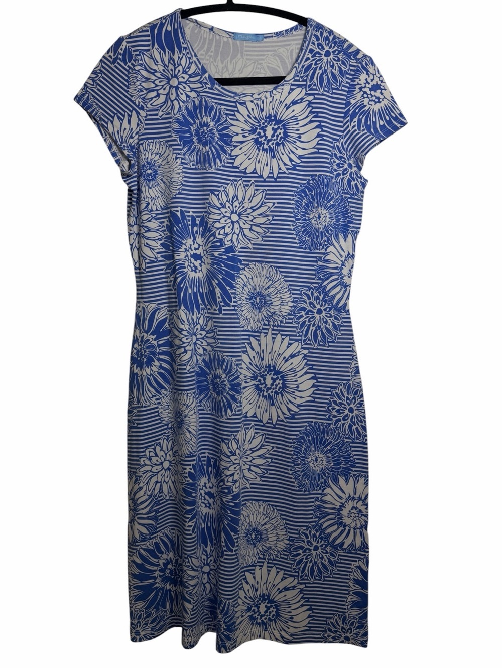 J. McLaughlin Blue and White Floral Stripe Midi Dress